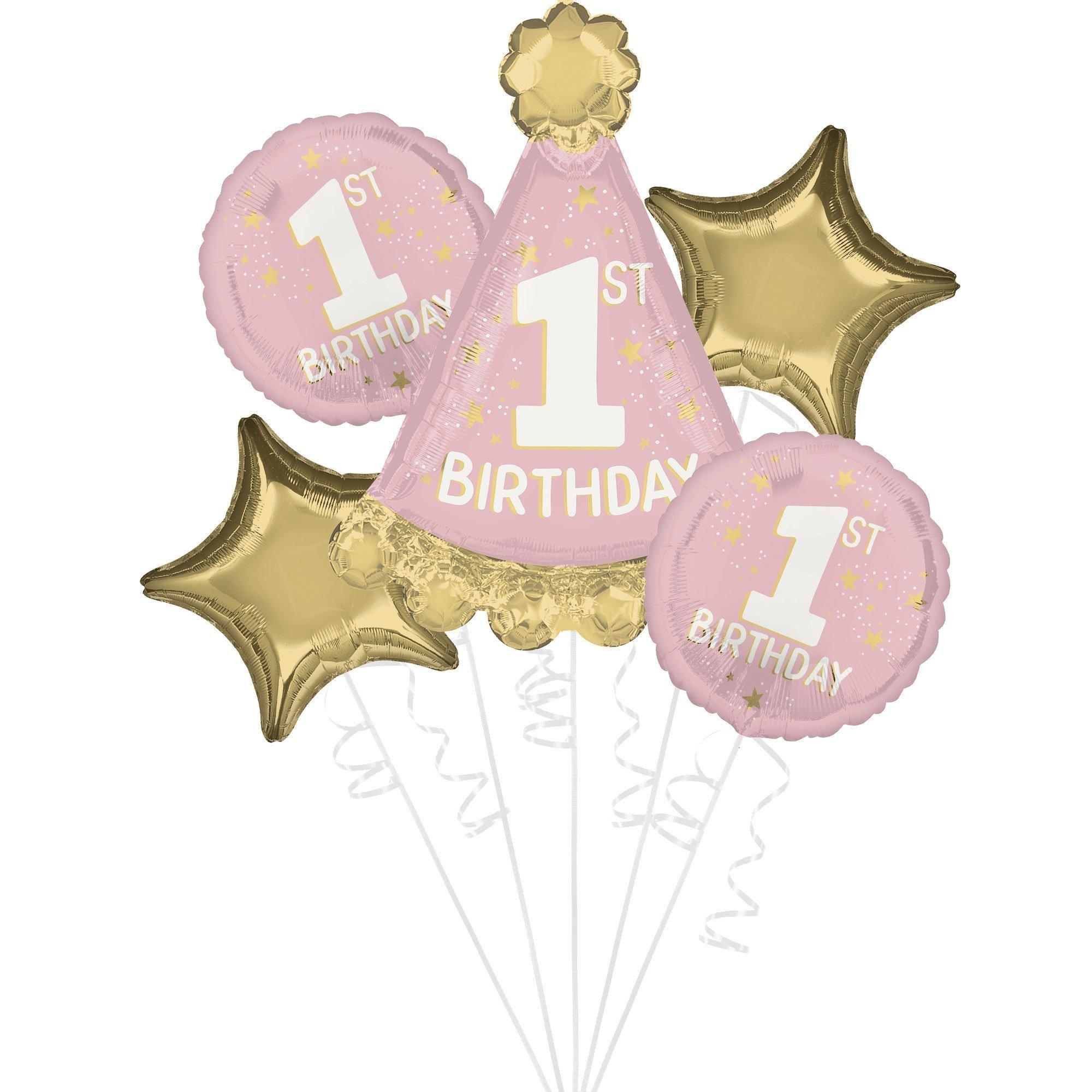 Little Miss One-derful 1st Birthday Foil Balloon Bouquet with Balloon Weight, 10pc